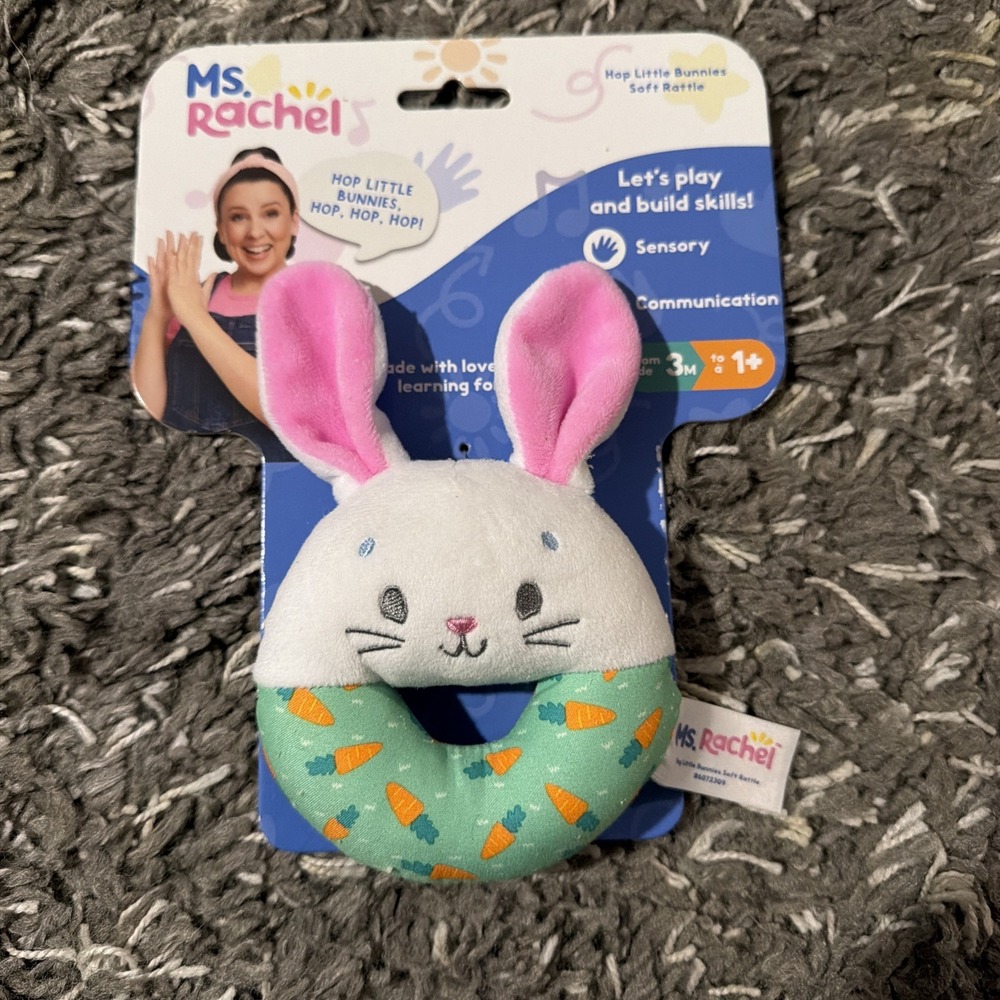 Ms. Rachel Hop Little Bunnies Soft Rattle Baby Toy Sensory Communication 3M !